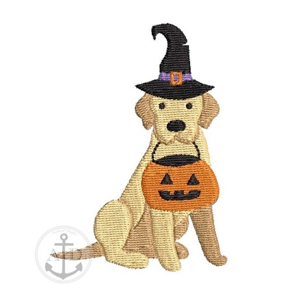 Halloween Dog 4x4 Embroidery Design File, Halloween dog with Hat, Trick or treat dog, cute kids embroidery design, halloween dog pumpkin