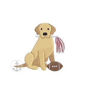 Mini and Medium 4x4 Foottball Dog Embroidery file, Dog with shaker and football, Sports Lab dog with shaker, sports team cute embroidery