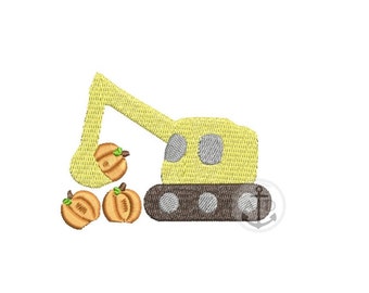 Pumpkin Excavator Embroidery Design, 4x4, 5x7, Halloween Embroidery Design, Pumpkin Construction Embroidery, Fall Boys Embroidery Design