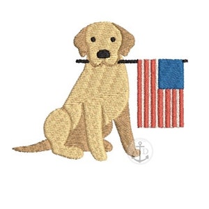 Mini and Medium Patriotic Dog Embroidery File, Dog with American Flag, Fourth of July Embroidery File, Veterans Day Embroidery File
