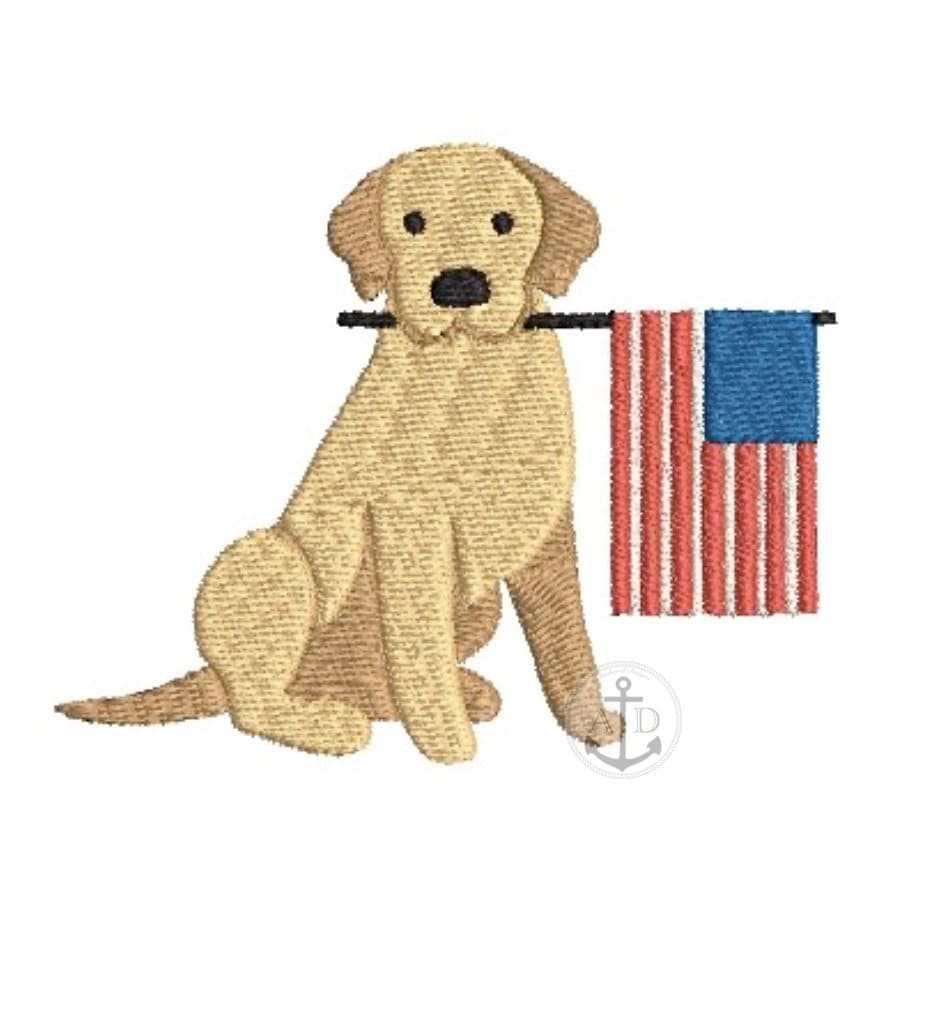 Mini and Medium Patriotic Dog Embroidery File, Dog with American Flag, Fourth of July Embroidery File, Veterans Day Embroidery File