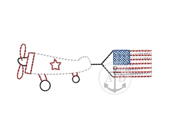 Patriotic airplane embroidery file, American flag with airplane embroidery file, boy airplane embroidery, airplane flag machine embroidery