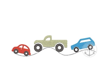 Cars and trucks on Road Embroidery File 5x7
