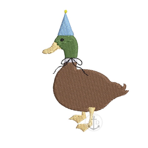 Birthday Duck Embroidery design, duck with birthday hat, duck with bow and hat embroidery, kids birthday party embroidery design