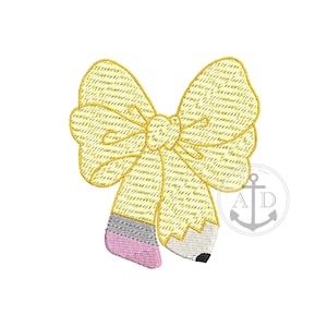Pencil Bow Embroidery Design, Back to School Cute girl Pencil Bow Embroidery Design, Pencil Embroidery Design, Back to School Bow Embroidery