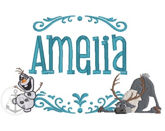 5x7 Winter Schneemann Elch Stickdatei Rahmen, Olaf, Sven, Frozen Stickdatei Stickrahmen, Frozen Name Stickrahmen. Kinderstickerei