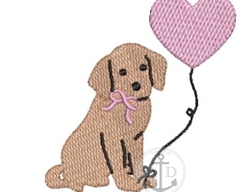 Dog with Heart Balloon Embroidery Design, Puppy with Balloon Embroidery Design, Puppy Embroidery, Valentines Puppy, Birthday Puppy