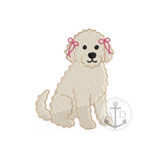 4x4 Golden doodle Dog Embroidery File, Dog Embroidery, Goldendoodle embroidery file, cute girl golden doodle with bows embroidery design