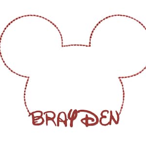 Mouse head outline, embroidery design, theme park embroidery file, kids name embroidery file border