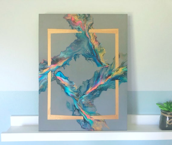 Dualité entre Rectangle et Carré : Peinture Acrylique Fluide sur Bois