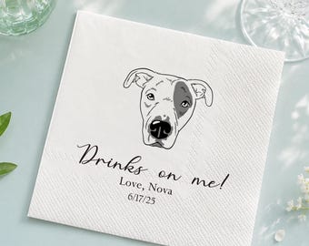 Personalized Pet Portrait Napkins: Hand-Drawn Dog & Cat Wedding Decor