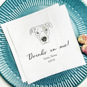 Personalized Dog Wedding Napkins – Hand-Drawn Dog Cat Gift, Custom Pet Lover Bridal Shower Decor, Engagement Party Bar Supplies, Pet Napkins