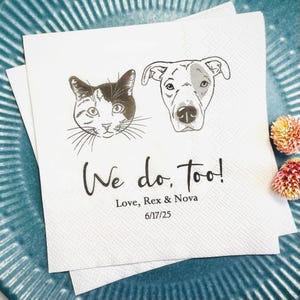 Custom Pet Napkins – Personalized Dog & Cat Lover Bridal Shower – Printed Napkins for Wedding Reception, Engagement Party – Pet Theme Decor