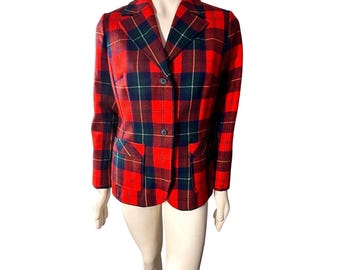 Blazer Pendleton 100% lana virgen, estampado tartán rojo, estilo vintage, talla 14 de mujer