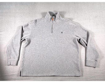 Felpa vintage Polo Ralph Lauren con cerniera a un quarto, grigia, da uomo, taglia L, stile anni '90.