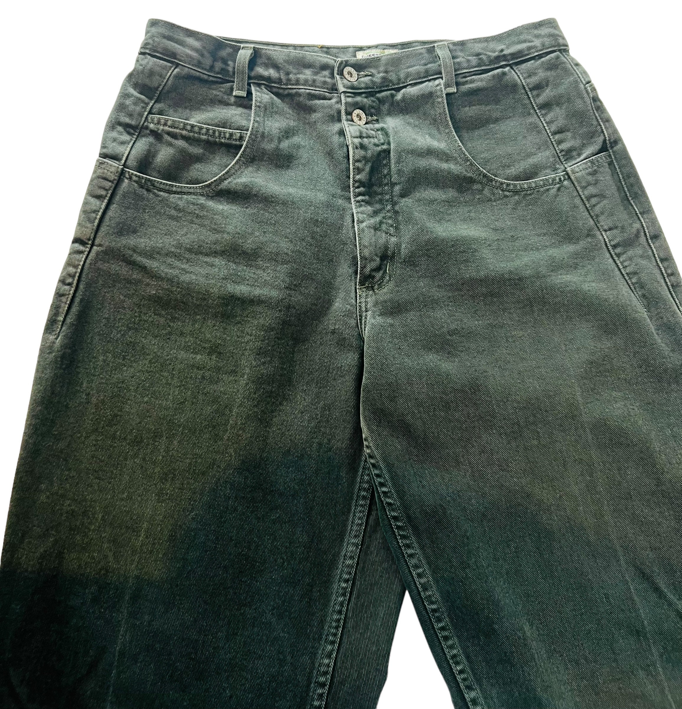 Guess Vintage 90s Y2K Men's Green Wash Denim Jeans Green Triangle
