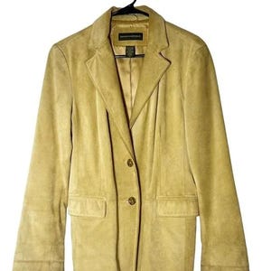Vintage Banana Republic Suede Leather Blazer Coat Jacket Womens 12 Tan Brown Y2K