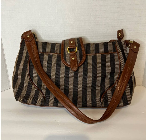 ETIENNE AIGNER Brown Striped Purse Bag Leather an… - image 1