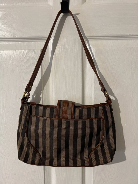 ETIENNE AIGNER Brown Striped Purse Bag Leather an… - image 2