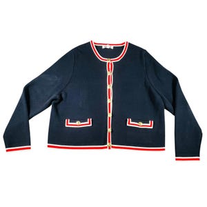 Boden Navy Cardigan Sweater Anchor Gold Buttons Nautical Trim Preppy US 20-22