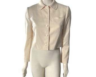 Vintage Pendleton 100% Virgin Wool Cropped Jacket Ivory Peter Pan Collar Size 10