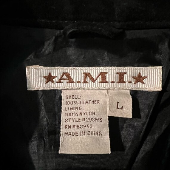 Women's Black A.M.I. 100% Leather Button Down Lon… - image 4