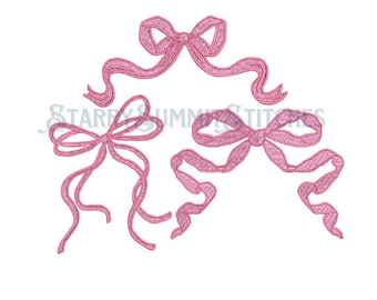 Bow Ribbon Machine Embroidery Designs, 3 Pack, 8 File Formats, 4x4, Instant Download