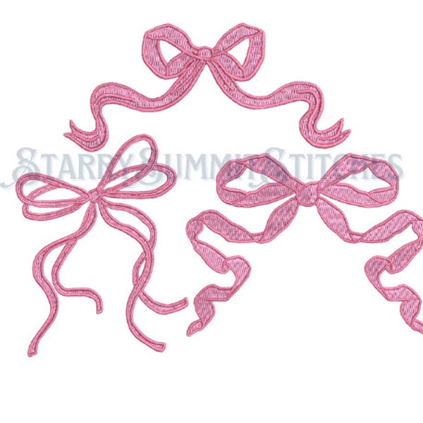 Bow Ribbon Machine Embroidery Designs, 3 Pack, 8 File Formats, 4x4, Instant Download