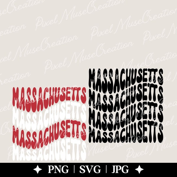 Massachusetts Svg, Retro Wavy Font, United States Svg, Massachusetts Design, Massachusetts Png, Svg File For Cricut, Svg For Silhouette