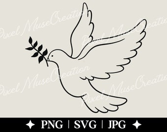 Dove With Olive Branch Svg, Pigeon Svg, Dove Png, Peace Symbol, Dove Silhouette, Birds Cutout,Flying Bird Art,In Loving Memory,Rest In Peace