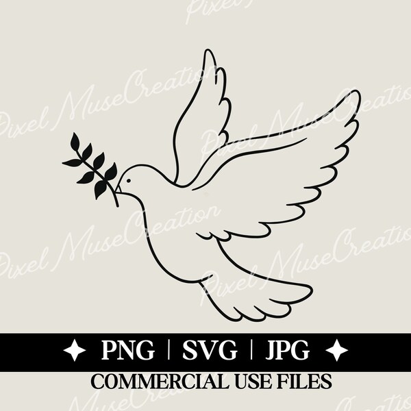 Dove With Olive Branch Svg, Pigeon Svg, Dove Png, Peace Symbol, Dove Silhouette, Birds Cutout,Flying Bird Art,In Loving Memory,Rest In Peace