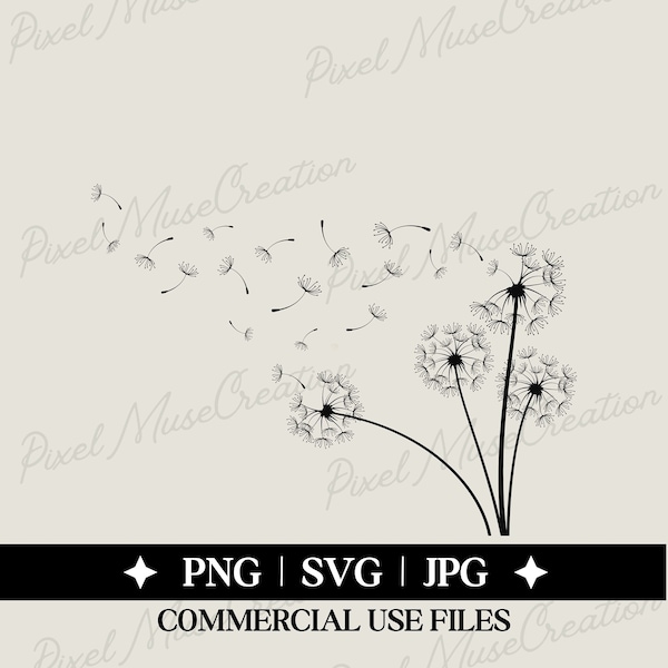 Pissenlit SVG, pissenlit PNG, téléchargement immédiat, lot de fleurs Svg, téléchargement numérique, clipart floral, silhouette de fleur, fichiers de coupe pour Cricut