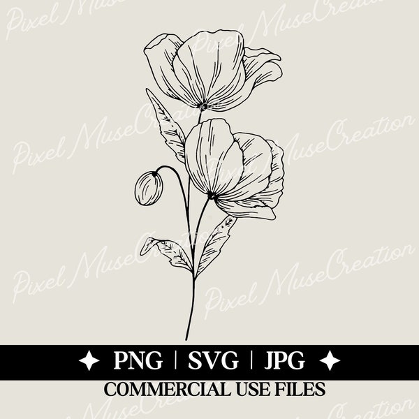 Poppy Flower Svg, Poppy Svg, Poppy Png, Flower Svg, Flower Vector, Wild Flower Images, Poppy Clipart, Poppy Printable, Wildflower Svg,Cricut