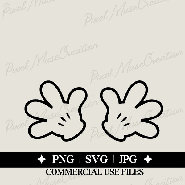 Mickey Glove Svg, Mouse Hands, Mickey Hands Png, Mickey Silhouette Png, Mouse Design,Birthday Svg Files,Magic Kingdom Clipart,Mickey Outline