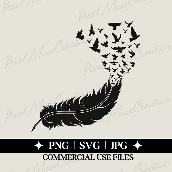 Boho Feather Png, Feather Svg For Cutting, Digital Download, Svg Cut Files, Bird Feathers Svg, Cricut Svg Files, Mystical Art, Bird Clipart