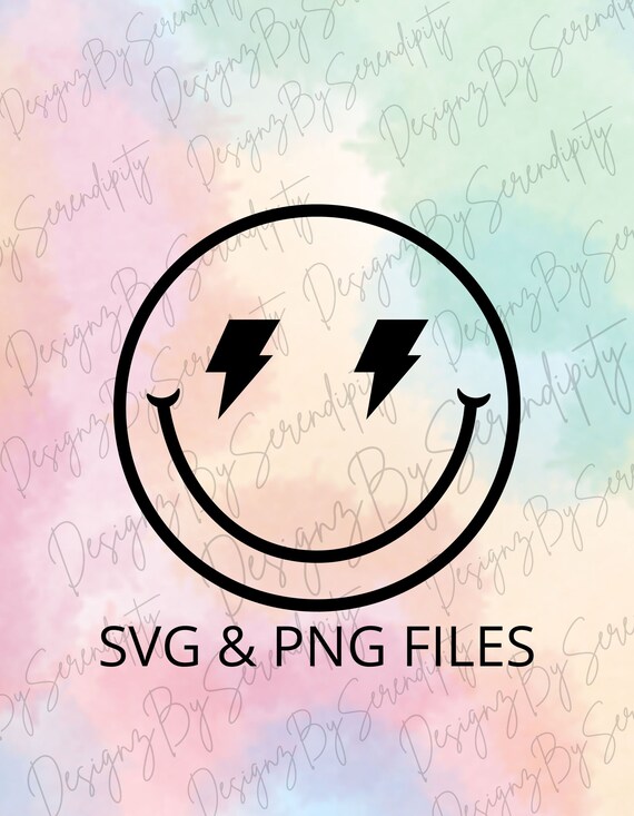 Smiley Face Lightning Bolt PNG SVG Digital Download Happy - Etsy