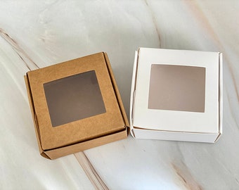 Set Of 25 Clear PVC Window Kraft Brown White Custom Paper Boxes/Birthday Gift/Wedding Party Favour/Small Packing Boxes/Square/65×65×30mm