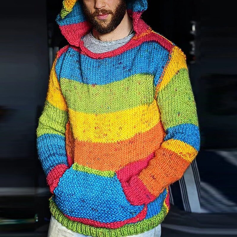 Rainbow Knit Hoodie - Etsy