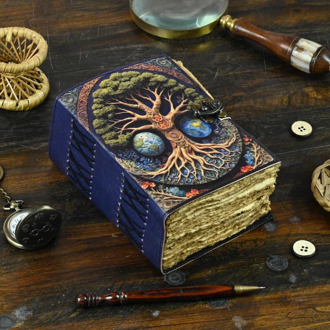 Tree of Life Leather Grimoire Journal: Blank Book of Shadows - Etsy