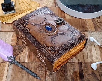 Triple Moon lapis leren dagboek: antiek spreukenboek grimoire
