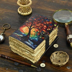 Tree of Life Leather Grimoire Journal: Blank Book of Shadows