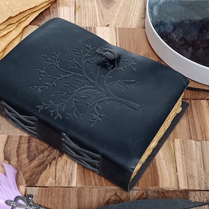 Tree of Life Leather Grimoire Journal: Seven Stone Embossed Spell Book
