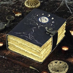 Tree of Life Leather Grimoire Journal: Blank Book of Shadows, 400 Page