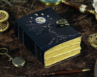 Tree of Life Leather Grimoire Journal: Blank Book of Shadows, 400 Page