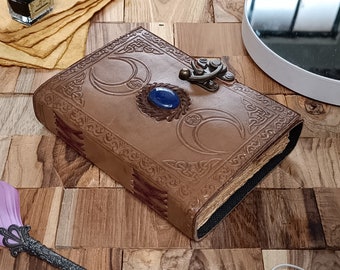 Triple Moon lapis leren dagboek: Wicca Grimoire Book of Shadows