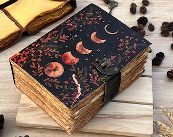 Diario grimorio grande de cuero: Libro de las sombras de las fases lunares