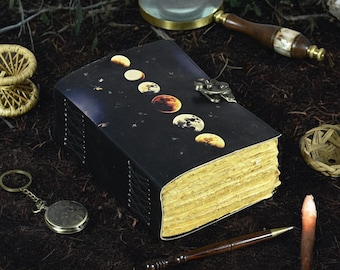 Large Leather Grimoire Journal: Moon Phase Book of Shadows