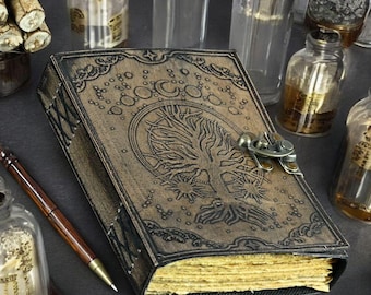 Tree of Life Leather Grimoire Journal: Blank Book of Shadows