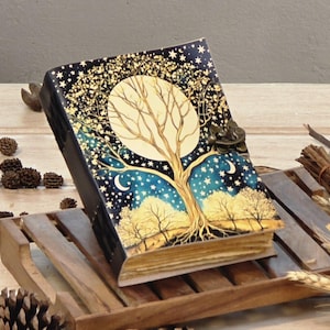 Levensboom 400 pagina&#39;s groot grimoire-leren dagboek, blanco spreukenboek der schaduwen Celestial-leren dagboek Cadeaus voor hem/haar.