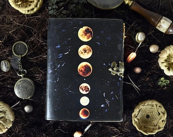 Large Leather Grimoire Journal: Moon Phase Book of Shadows